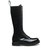 Black Hi-Shine 20 Eye Zip Derby Boot