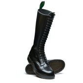 Black Hi-Shine 20 Eye Zip Derby Boot