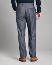 Herringbone Silk Wool Flat Front Trouser