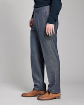 Herringbone Silk Wool Flat Front Trouser