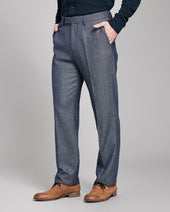 Herringbone Silk Wool Flat Front Trouser