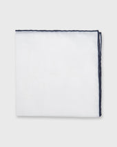 Hand Rolled Pocket Square In Cotolino Navy Edge