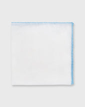 Hand-Rolled Pocket Square in White Cotolino/Sky Edge