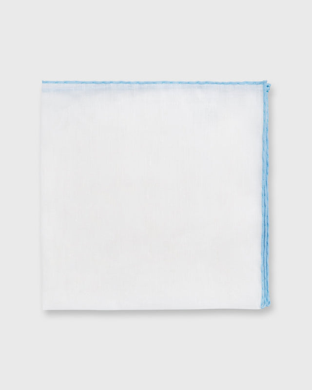 Hand-Rolled Pocket Square in White Cotolino/Sky Edge