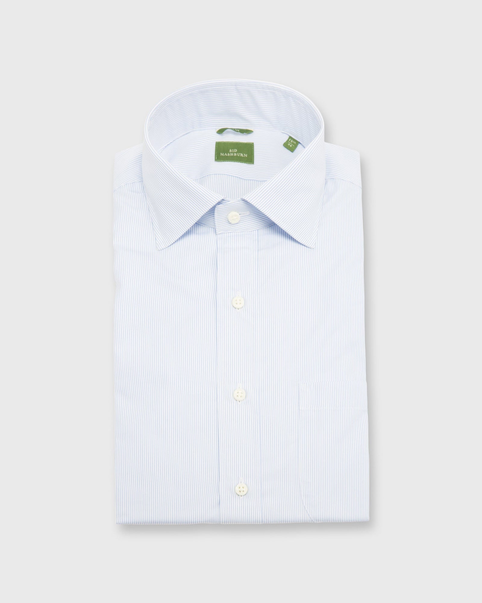Slim-Fit Spread Collar Dress Shirt in Sky Pencil Stripe Poplin