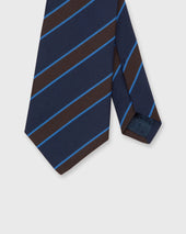 Irish Poplin Tie in Navy/Chocolate/Sky Stripe