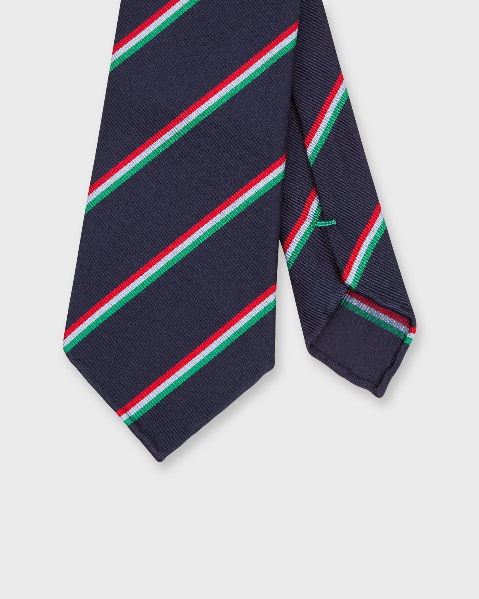 Silk Woven Tie In Red Sky Green Bar Stripe