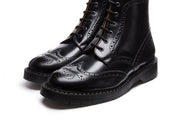 Black Hi-Shine 6 Eye Brogue Boot