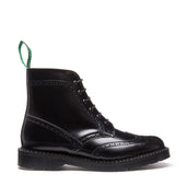 Black Hi-Shine 6 Eye Brogue Boot