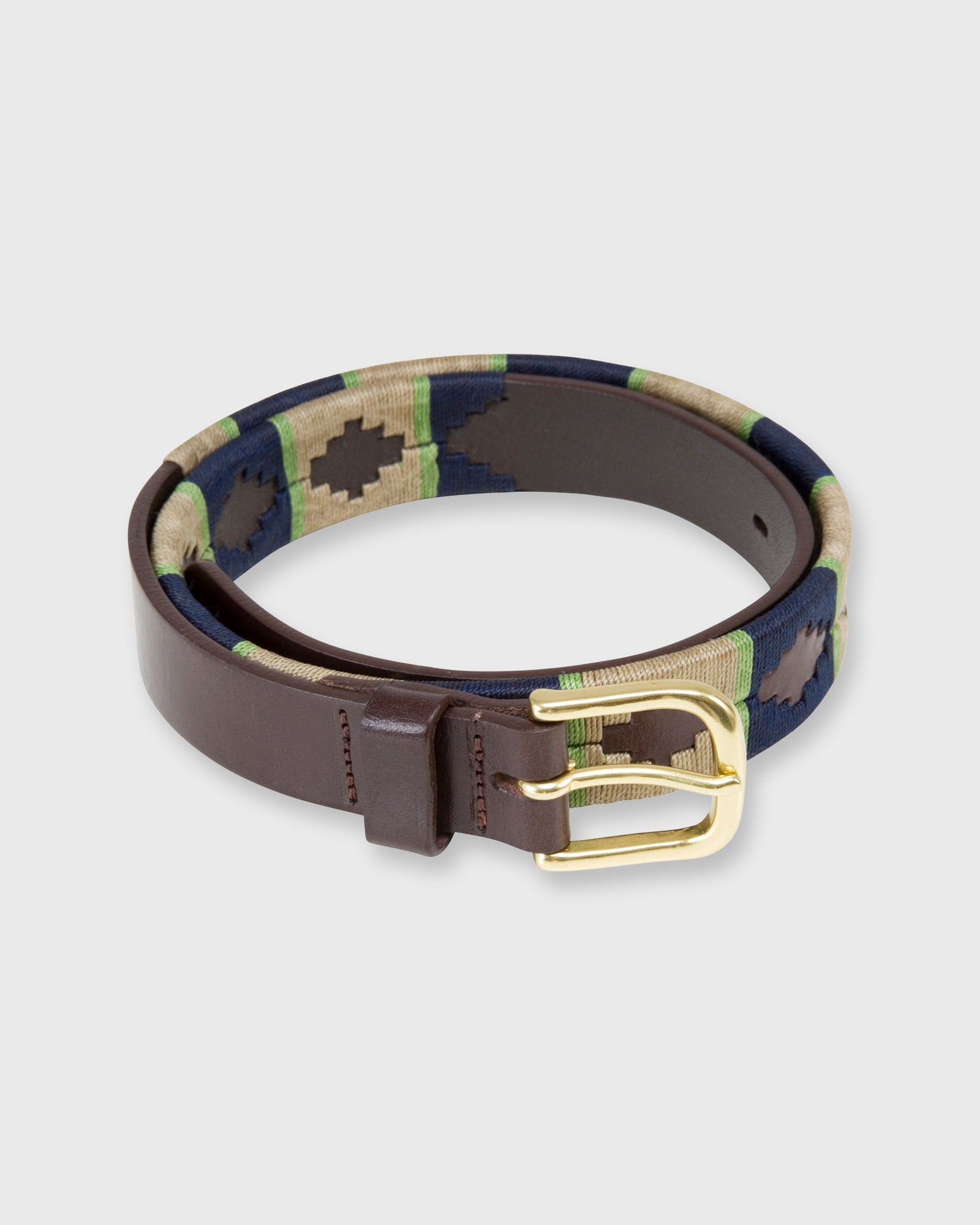 1 1 8 Polo Belt In Navy Sage Chocolate Leather
