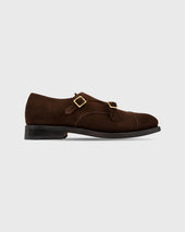 Double Monk Strap In Mocha Suede