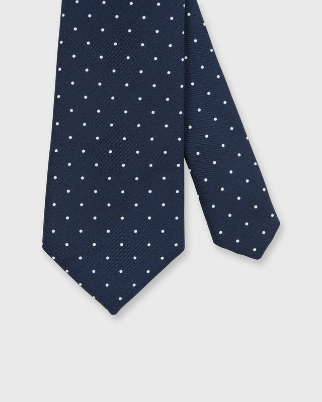 Irish Poplin Tie in Navy/White Dot