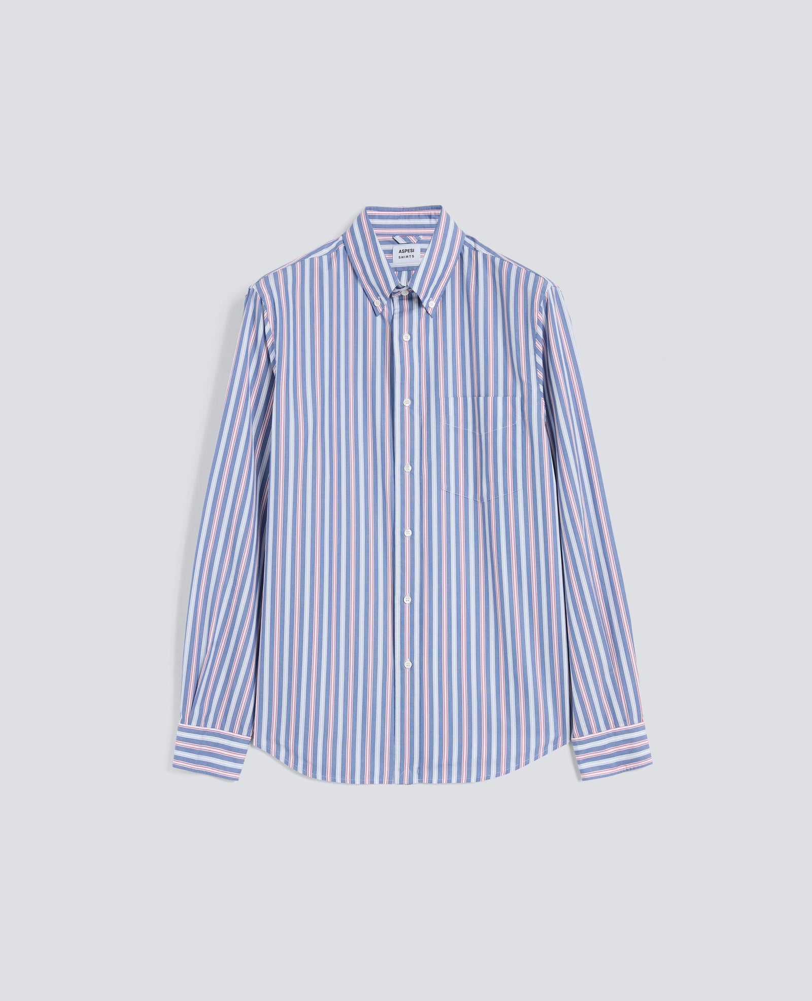 Camicia In Popeline Di Cotone Oxford Con Collo Button Down Riga Blu