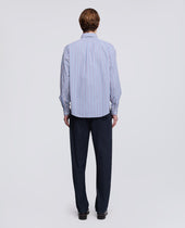 Camicia In Popeline Di Cotone Oxford Con Collo Button Down Riga Blu