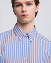 Camicia In Popeline Di Cotone Oxford Con Collo Button Down Riga Blu