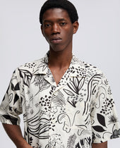 Camicia A Maniche Corte In Popeline Di Cotone Stampa