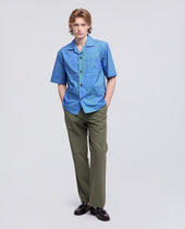 Camicia A Maniche Corte In Popeline Di Cotone Bluette