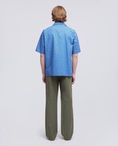Camicia A Maniche Corte In Popeline Di Cotone Bluette