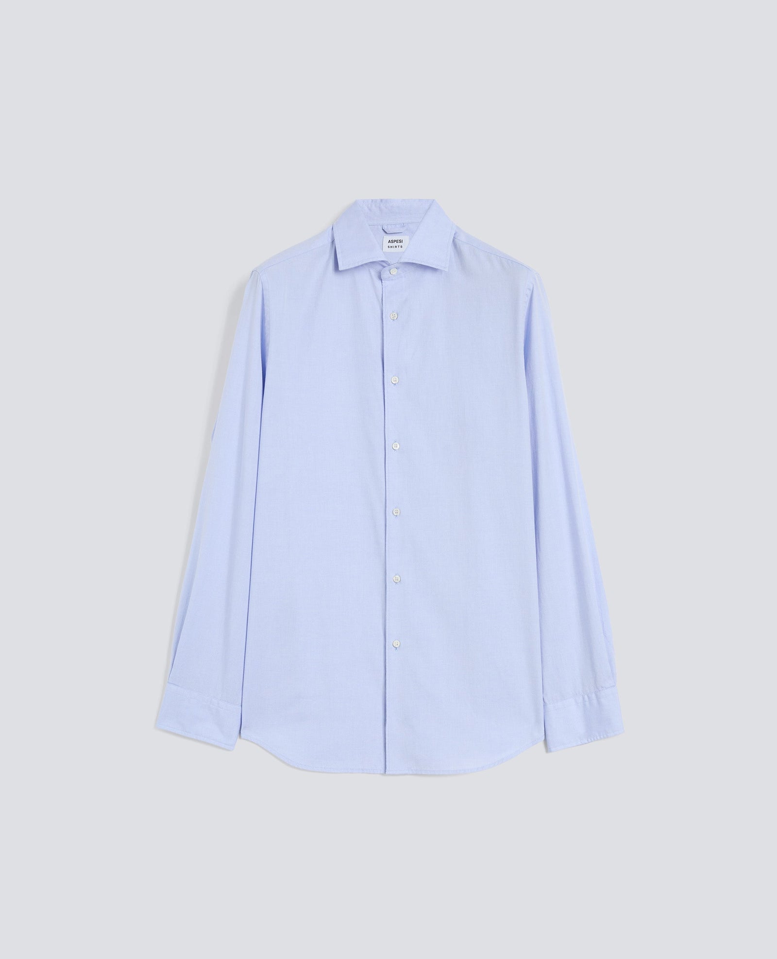 Camicia In Pin Point Di Cotone Con Collo Francese Azzurro