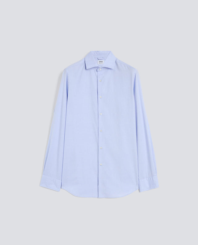 CAMICIA IN PIN POINT DI COTONE CON COLLO FRANCESE - AZZURRO