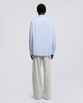 Camicia In Pin Point Di Cotone Con Collo Francese Azzurro