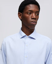 Camicia In Pin Point Di Cotone Con Collo Francese Azzurro