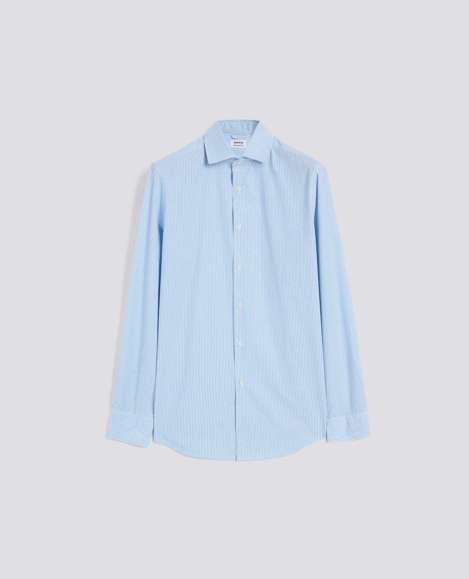 Camicia Rigata In Popeline Di Cotone Con Collo Francese Riga Azzurra