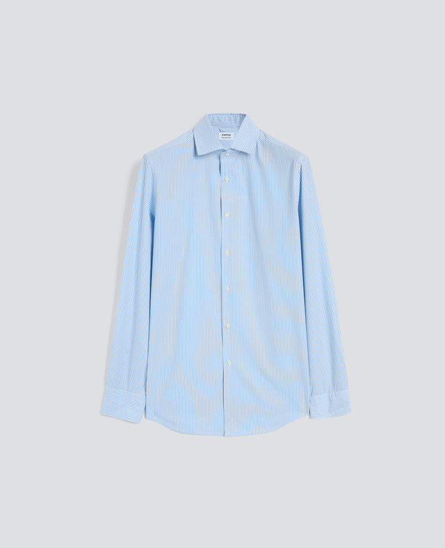 CAMICIA RIGATA IN POPELINE DI COTONE CON COLLO FRANCESE - RIGA AZZURRA