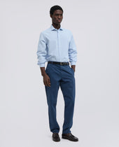 Camicia Rigata In Popeline Di Cotone Con Collo Francese Riga Azzurra