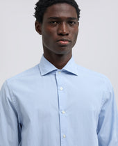 Camicia Rigata In Popeline Di Cotone Con Collo Francese Riga Azzurra