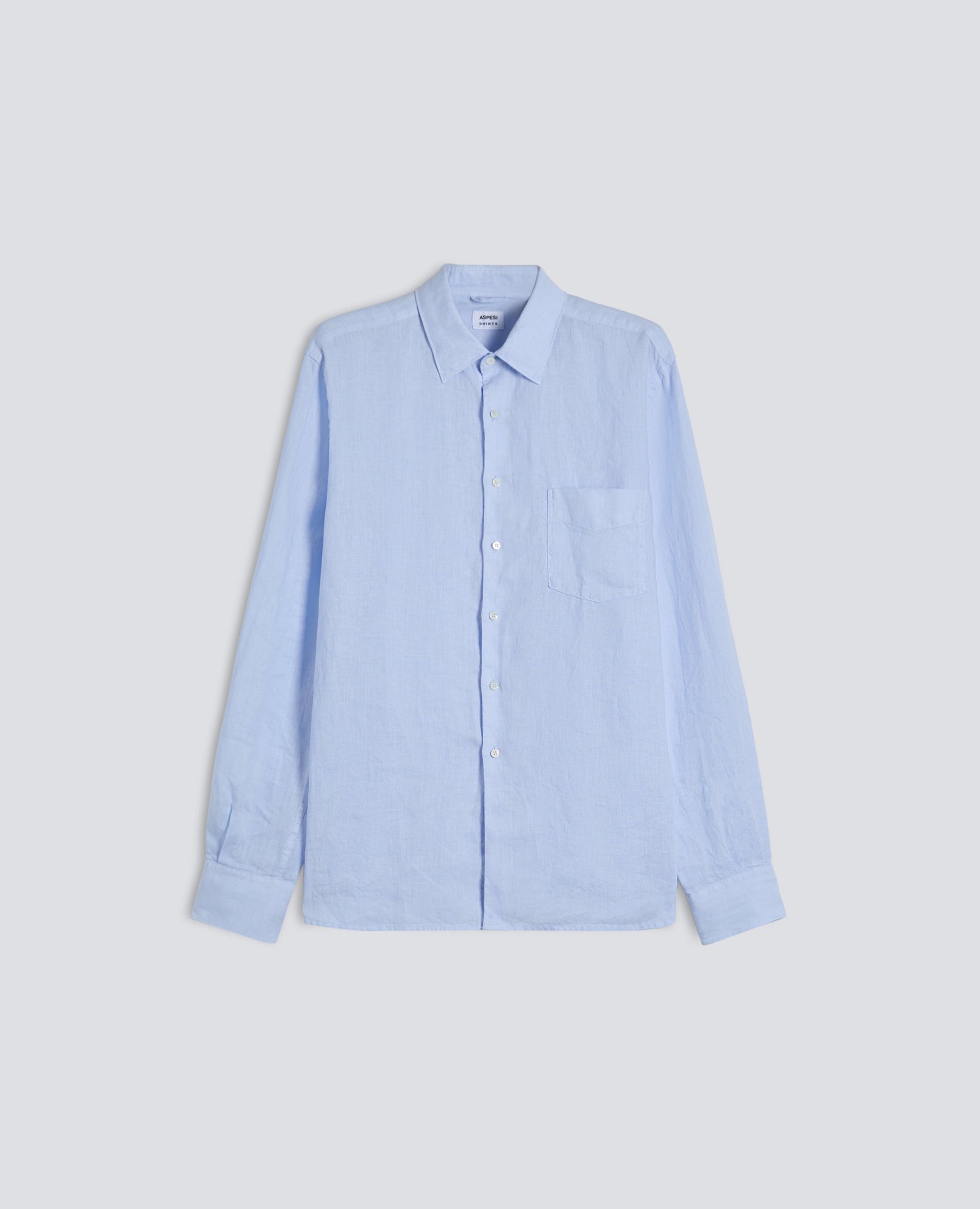 Camicia In Lino Leggero Con Taschino Azzurro