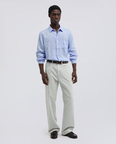Camicia In Lino Leggero Con Taschino Azzurro