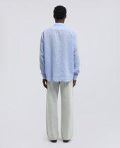Camicia In Lino Leggero Con Taschino Azzurro