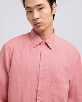Camicia In Lino Leggero Con Taschino Rosa Antico