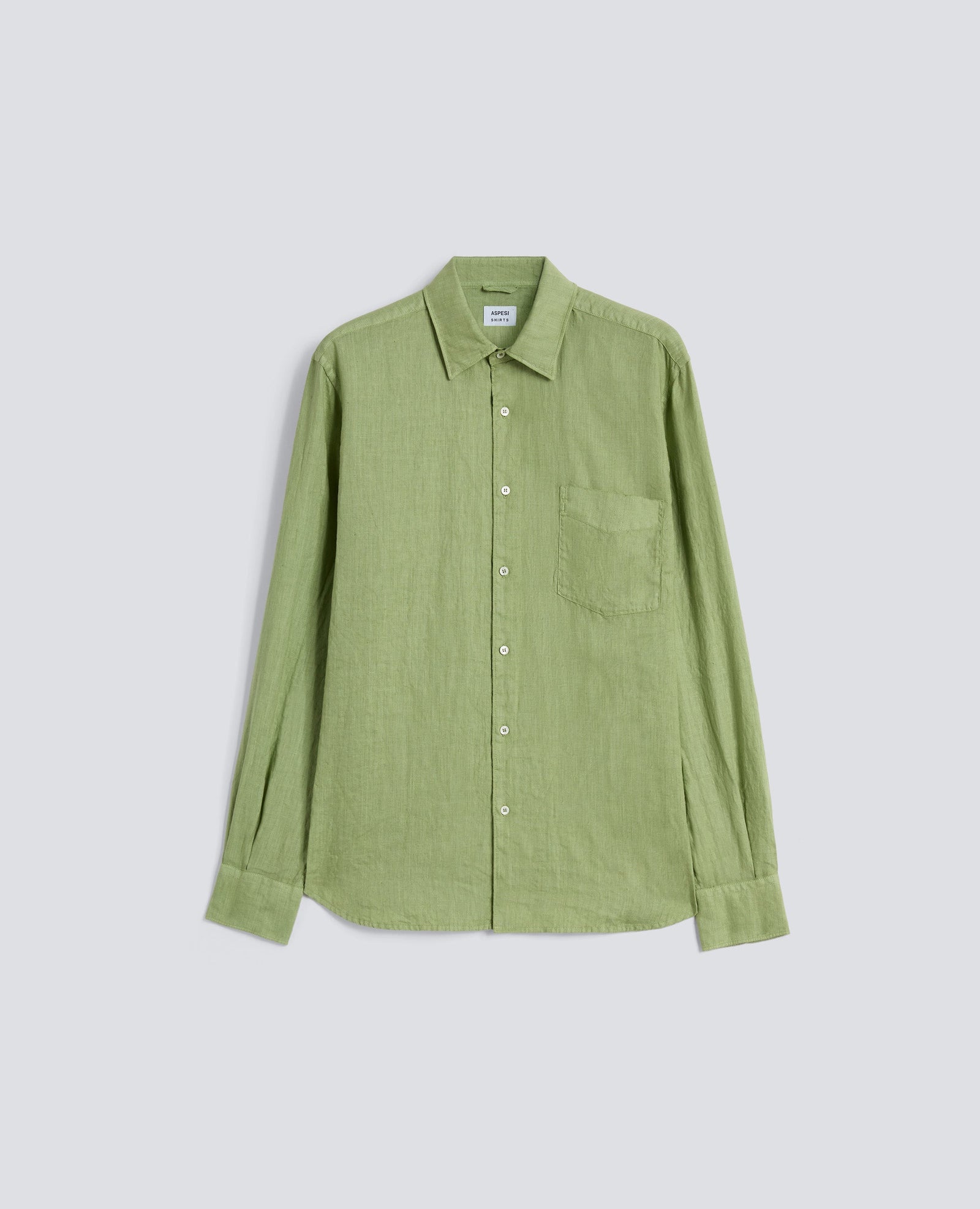 Camicia In Lino Leggero Con Taschino Pistacchio