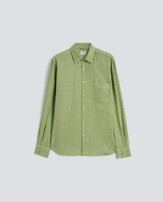 CAMICIA IN LINO LEGGERO CON TASCHINO - PISTACCHIO