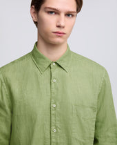 Camicia In Lino Leggero Con Taschino Pistacchio