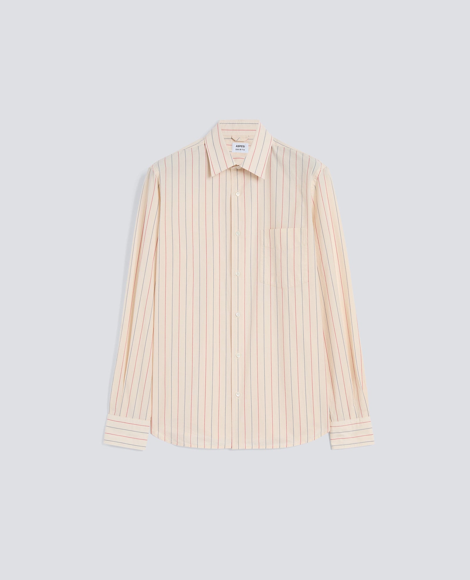 Camicia Classica In Popeline Di Cotone Con Taschino Riga Rossa