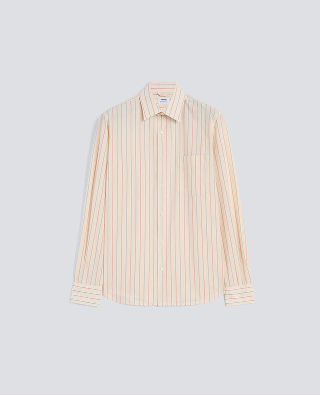 CAMICIA CLASSICA IN POPELINE DI COTONE CON TASCHINO - RIGA ROSSA