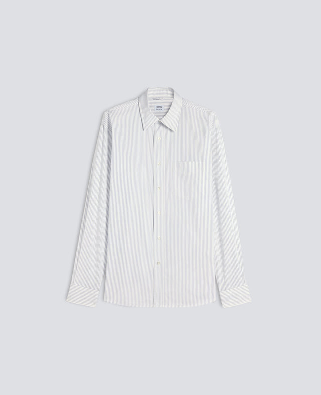 CAMICIA IN POPELINE DI COTONE GIAPPONESE - RIGA BLU