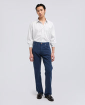 Camicia In Popeline Di Cotone Giapponese Riga Blu