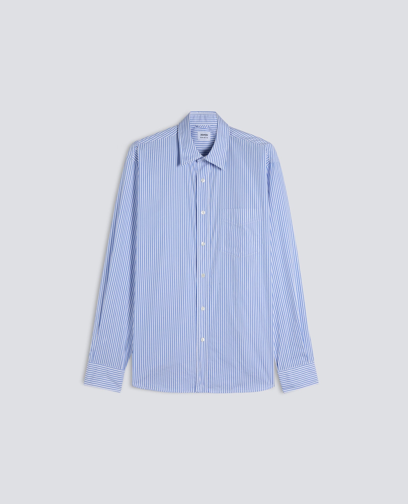 Camicia In Popeline Di Cotone Giapponese Riga Azzurro