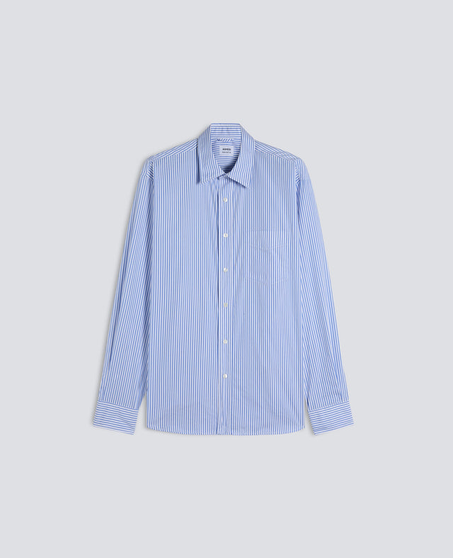 CAMICIA IN POPELINE DI COTONE GIAPPONESE - RIGA AZZURRO