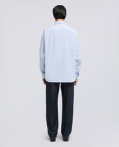 Camicia In Popeline Di Cotone Giapponese Riga Azzurro