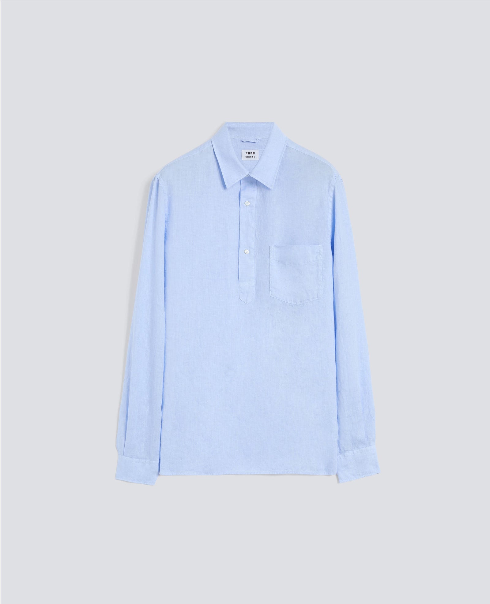 Camicia In Lino Leggero A Polo Azzurro