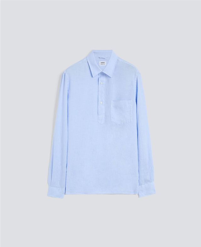 CAMICIA IN LINO LEGGERO A POLO - AZZURRO