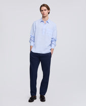 Camicia In Lino Leggero A Polo Azzurro