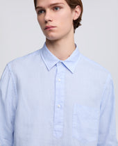 Camicia In Lino Leggero A Polo Azzurro