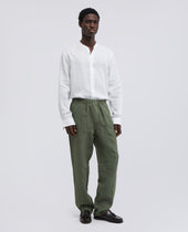 Camicia Coreana In Lino Leggero Bianco