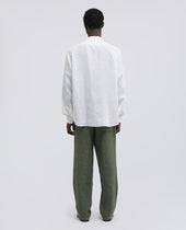 Camicia Coreana In Lino Leggero Bianco